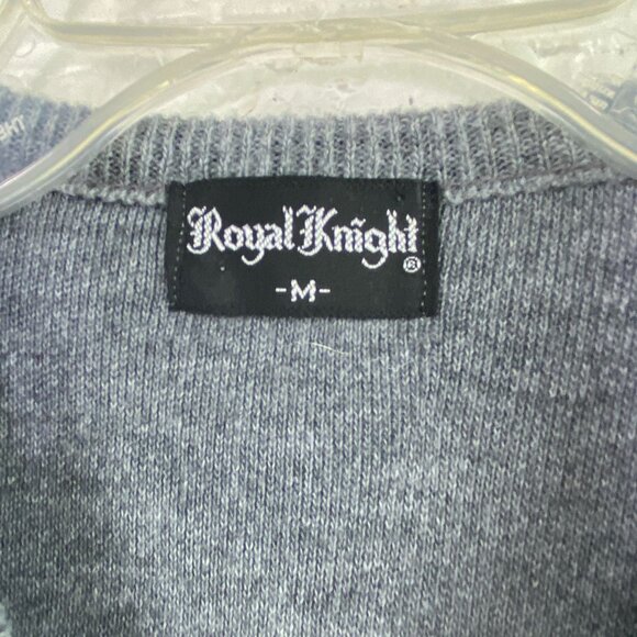 Vintage Royal Knight V Neck Men M Long Sleeve Pullover Sweater Gray - Picture 2 of 10